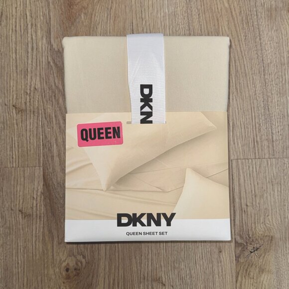 4 Pc. DKNY Queen Beige Tan Cream Sheets Sheet Set Fitted, Flat, 2 Pillowcases - Picture 2 of 5